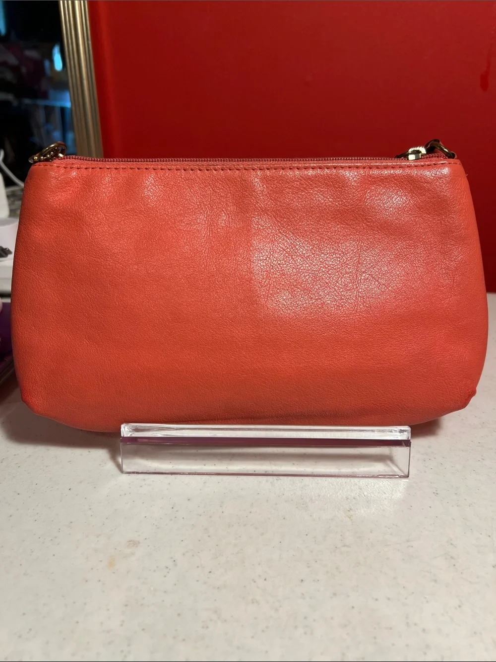 Coach Coral Orange Leather Wristlet with Gold Hardware